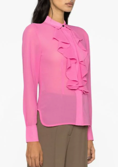 GANNI- Chiffon Ruffle Blouse