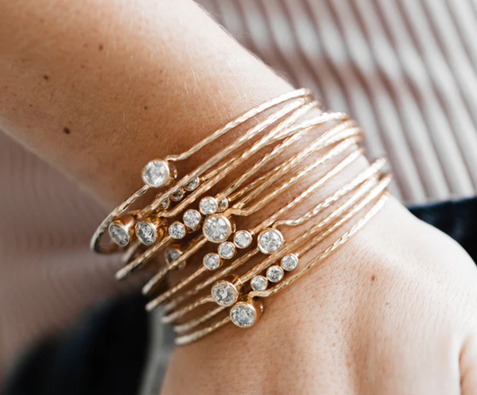 S.Carter- 14k 5 Diamond Hammered Bezel Bracelet