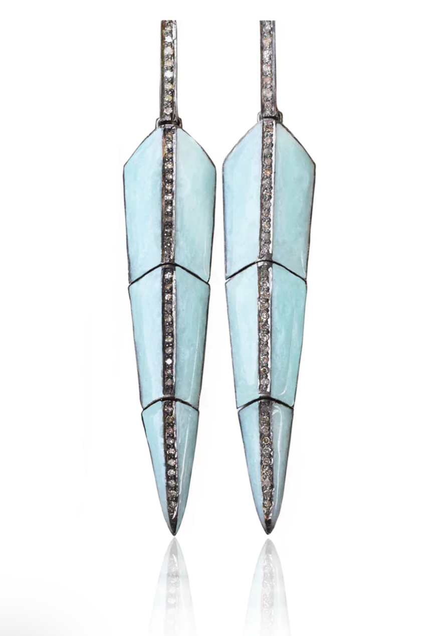 S. Carter- Pearl Enamel Feather Earrings