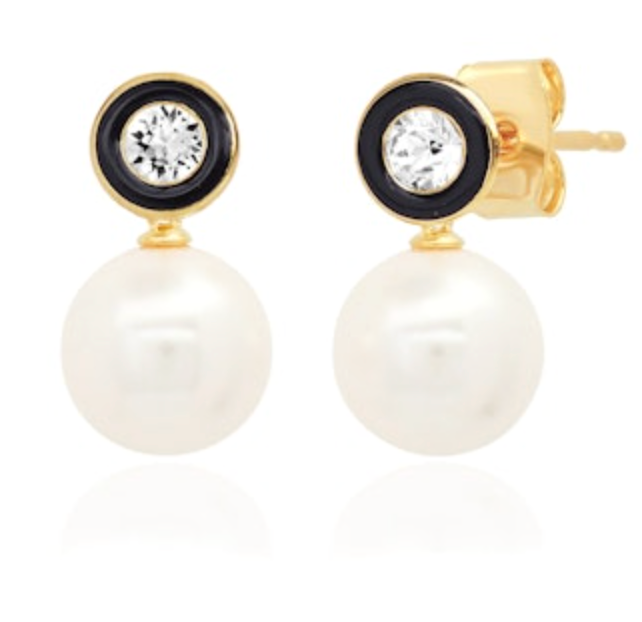 TAI- Black Enamel Pearl Studs