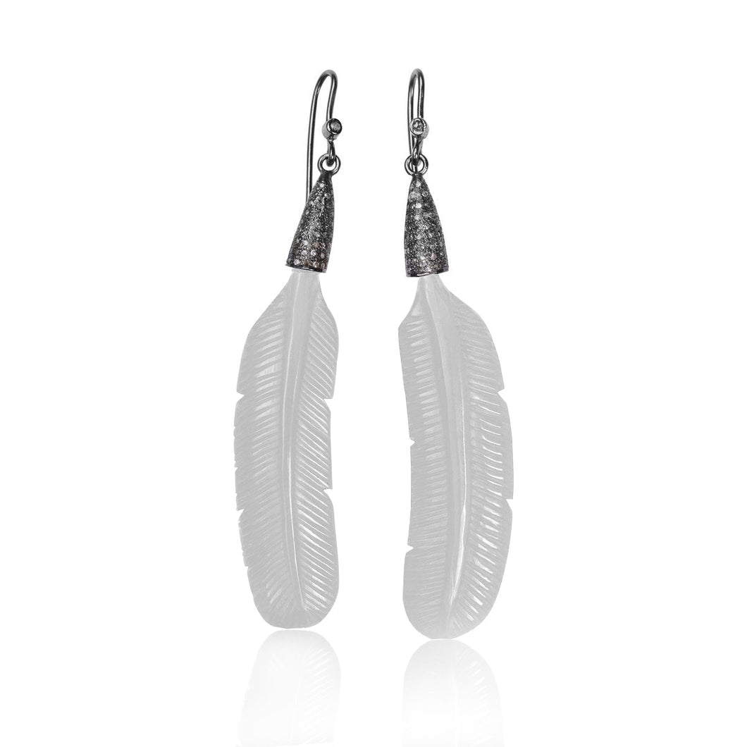 S. Carter - Bone Feather Earrings White