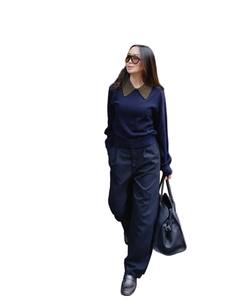 CASHMERE CONTRAST COLLAR SWEATER