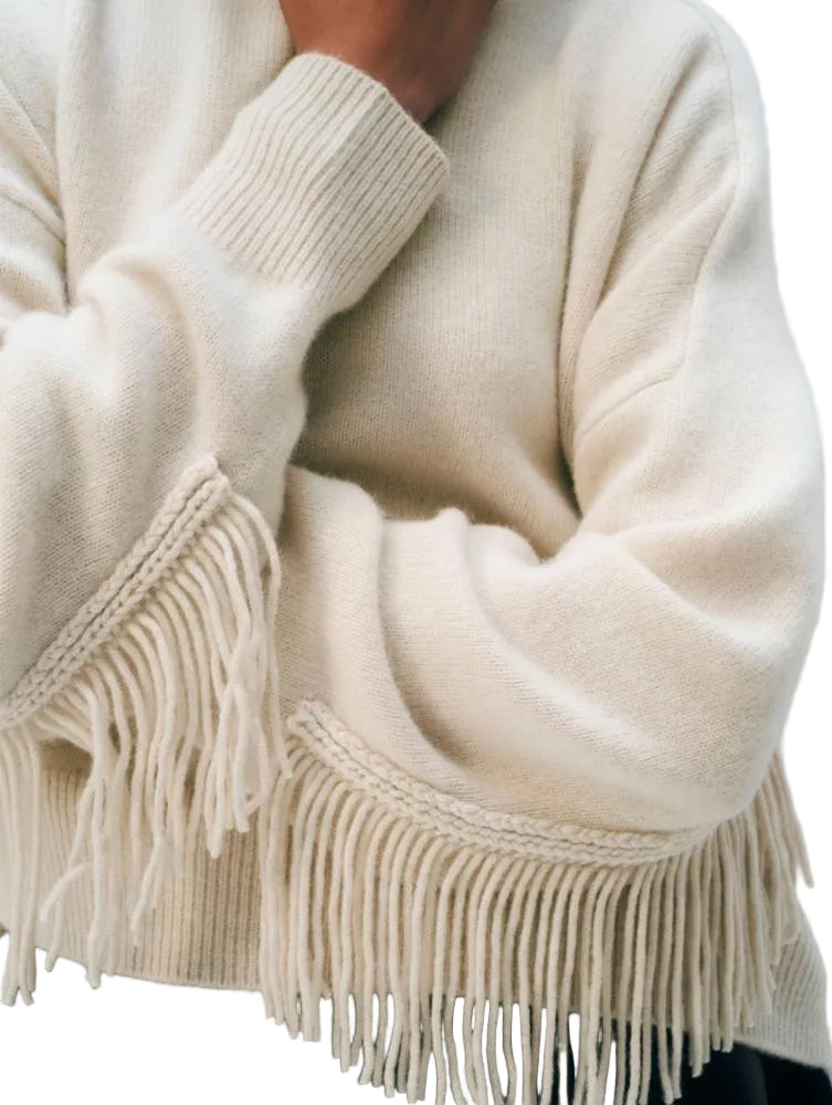 CASHMERE BLEND LUXE FRINGE CREW