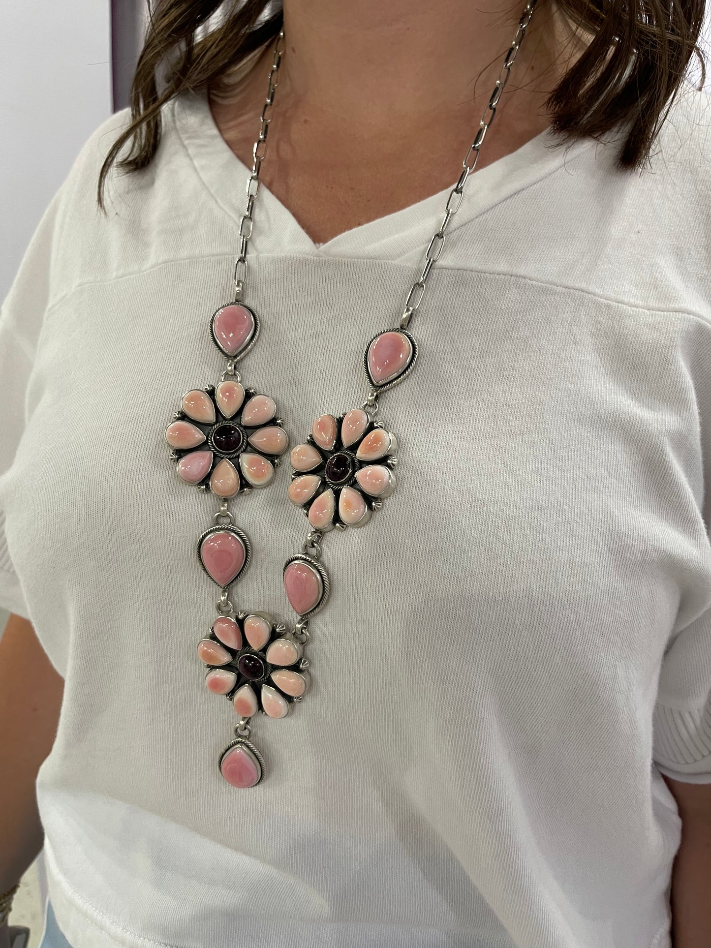 SS- Sterling Silver Pink Conch Flower Necklace