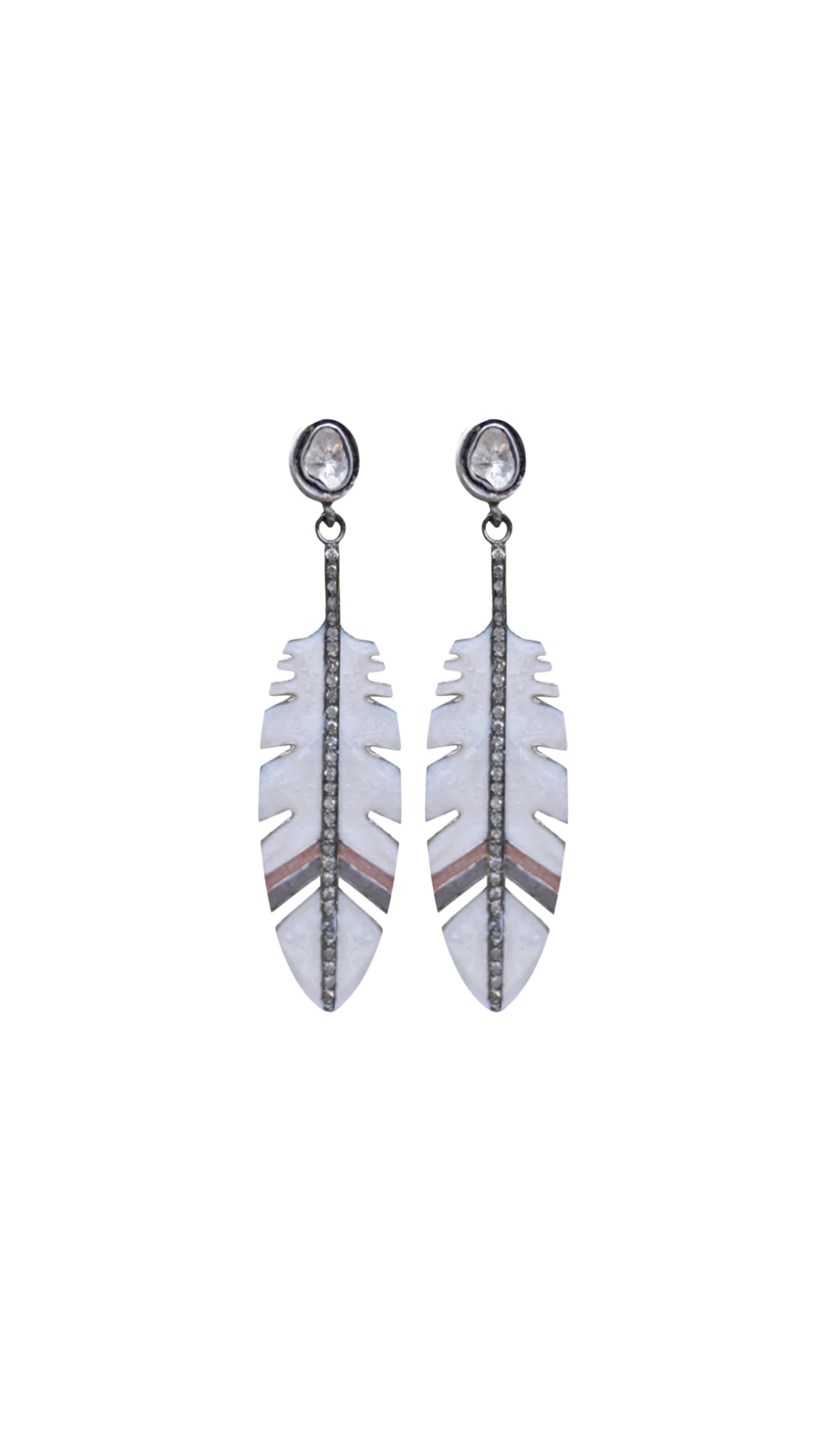 S.Carter- Sliced Diamond Enamel Feather Earrings