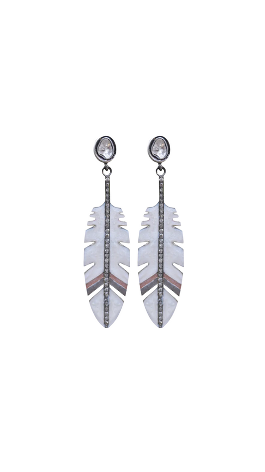 S.Carter- Sliced Diamond Enamel Feather Earrings