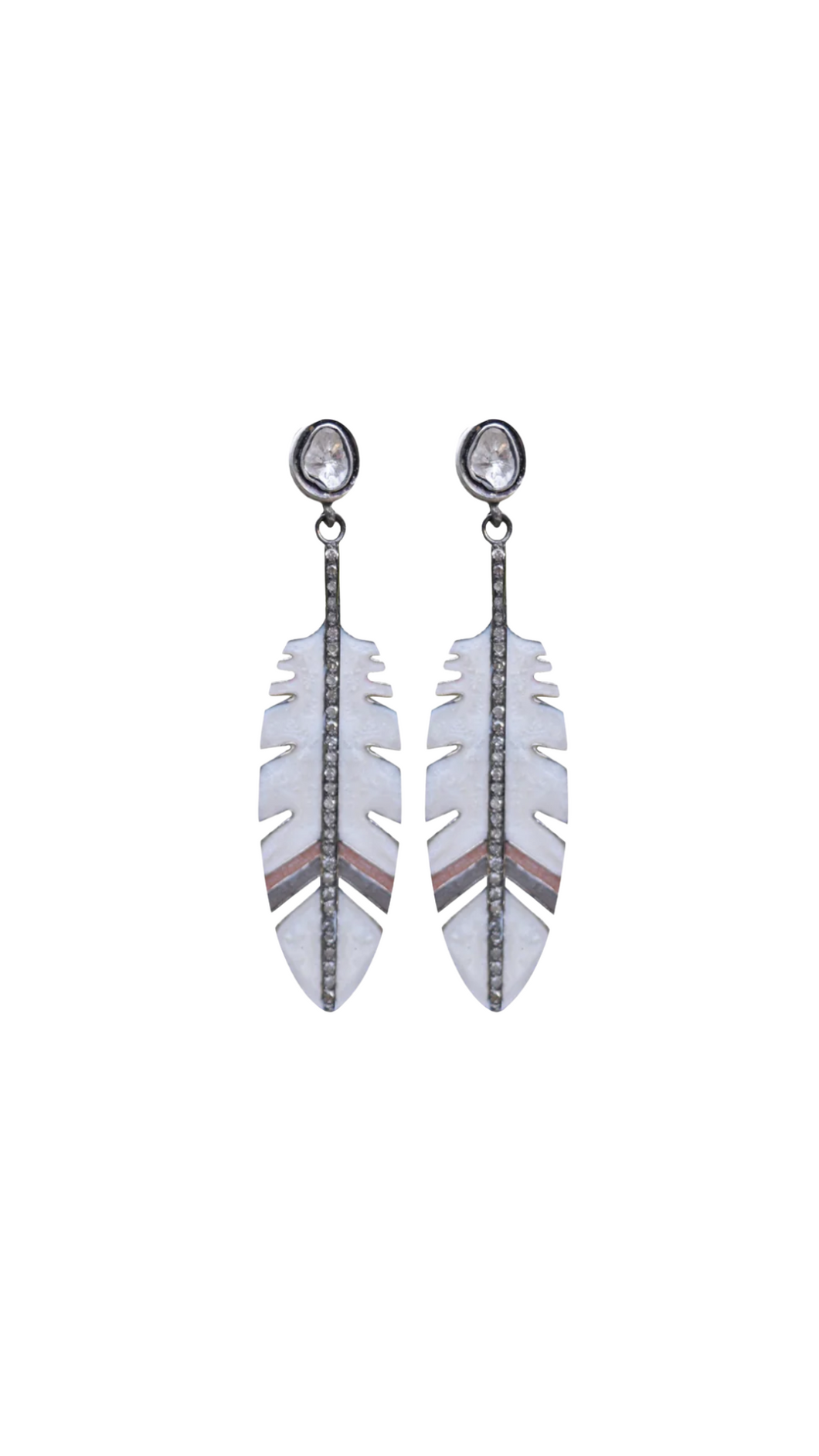 S. Carter- Sliced Diamond Enamel Feather Earrings