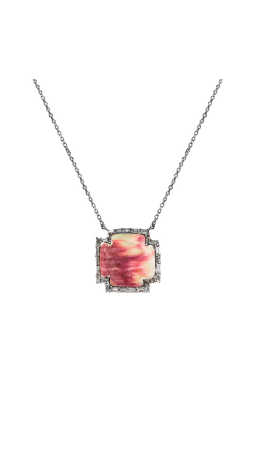 S.Carter- Silver Spiney Oyster Shell Cross Baguette Necklace