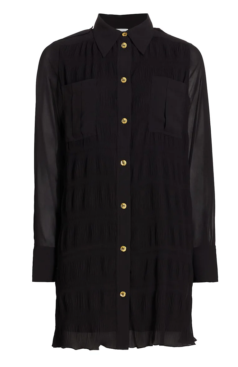 GANNI-Pleated Georgette Shirt Dress