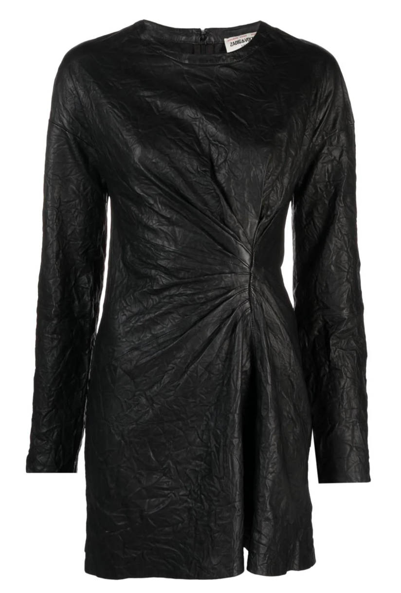 Zadig&Voltaire- Rixina Long Sleeve Crinkled Leather Minidress