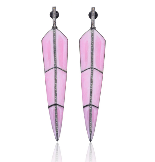 S. Carter- Pearl Enamel Feather Earrings