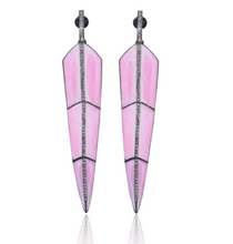 Load image into Gallery viewer, S. Carter- Pearl Rose Enamel Feather Earrings
