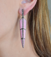 Load image into Gallery viewer, S. Carter- Pearl Rose Enamel Feather Earrings
