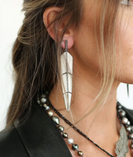 Load image into Gallery viewer, S. Carter- Pearl White Enamel Feather Earrings
