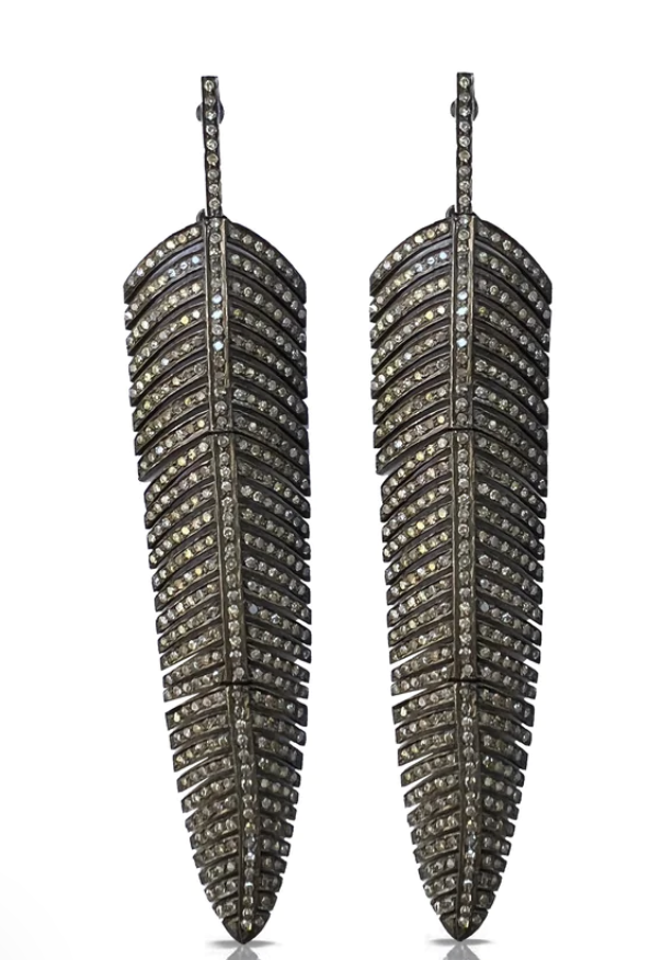 S.Carter small Full Pave Feather Earrings