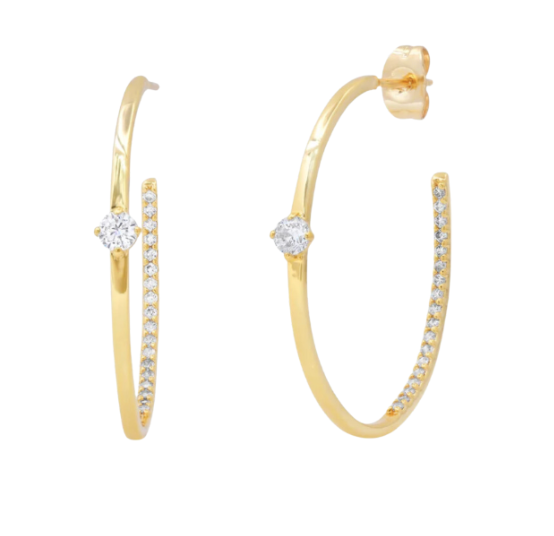 TAI- Gold Hoop with Single CZ Stone + Pave Interior