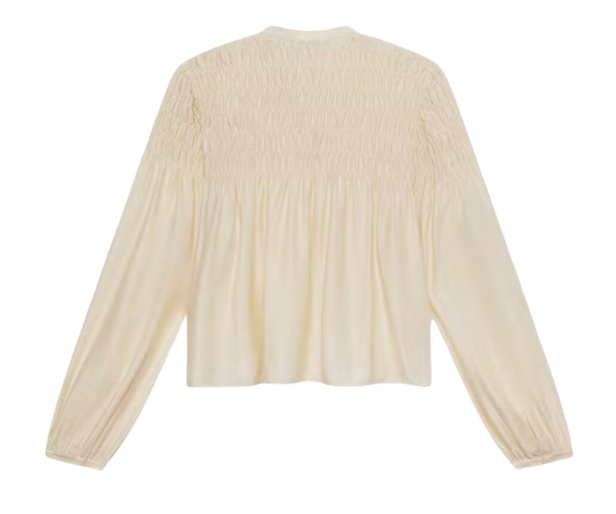 Frame- Smocked Collarless Blouse