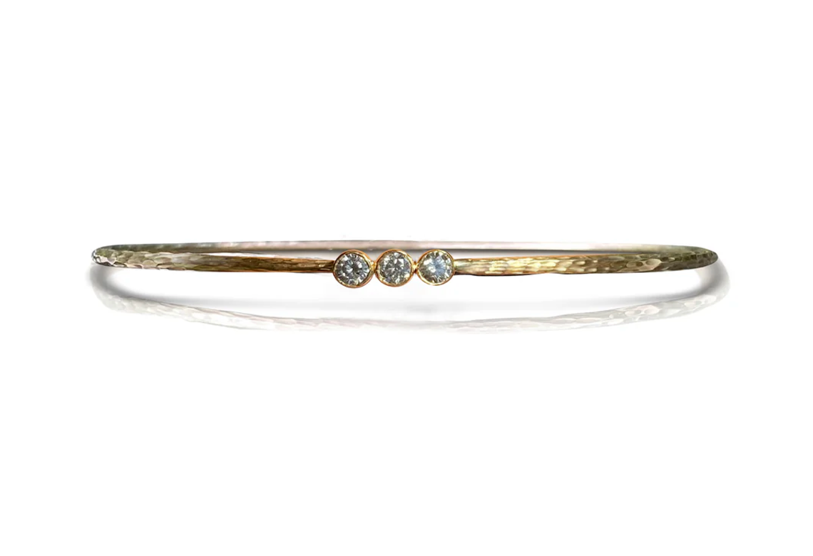 S.Carter- 14k 3 Diamond Hammered Bezel Bracelet