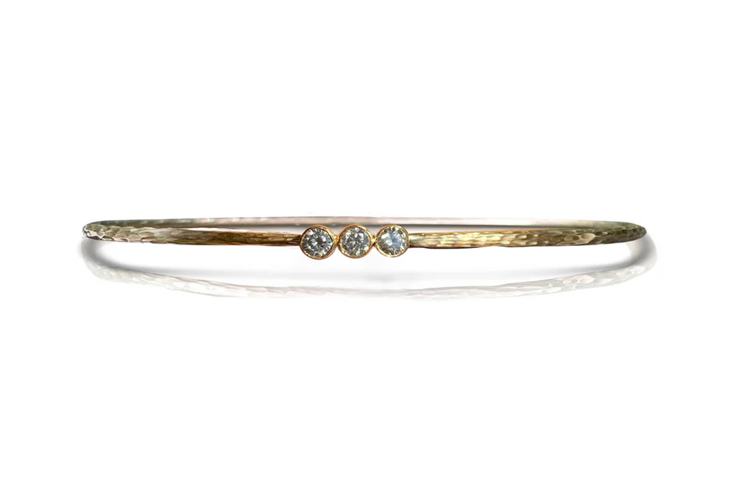 S. Carter - 14k 3 Diamond Hammered Bezel Bracelet