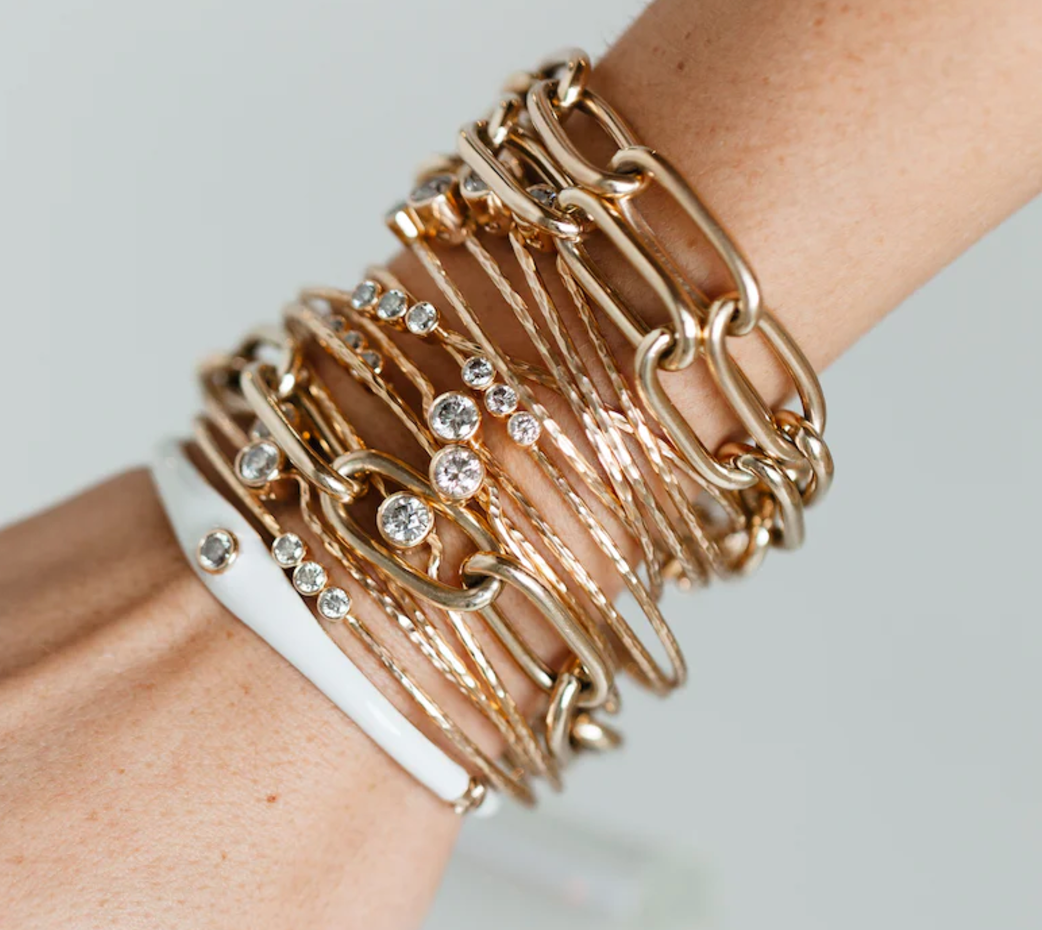 S.Carter- 14k 3 Diamond Hammered Bezel Bracelet