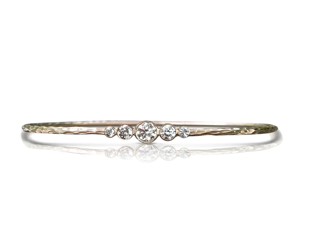 S.Carter- 14k 5 Diamond Hammered Bezel Bracelet