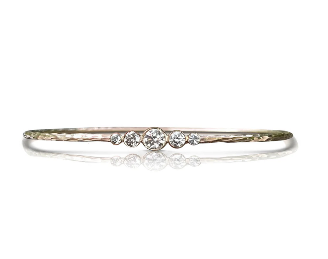 S. Carter - 14k 5 Diamond Hammered Bezel Bracelet