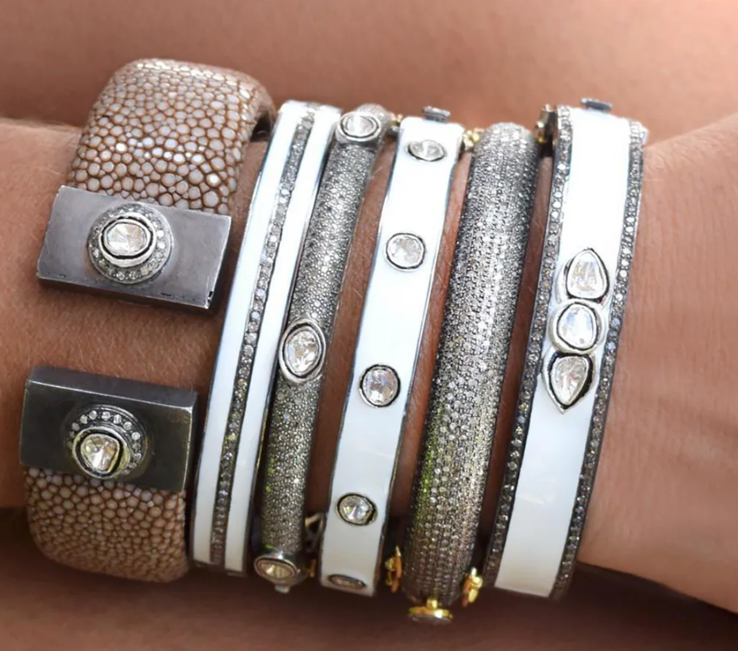 S.Carter- Pave + 6 Sliced Diamond Bangle