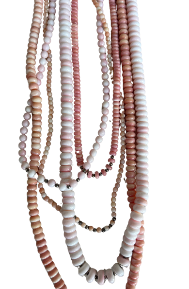 SS- Sterling Silver+Pink Conch Multi Strand Necklace