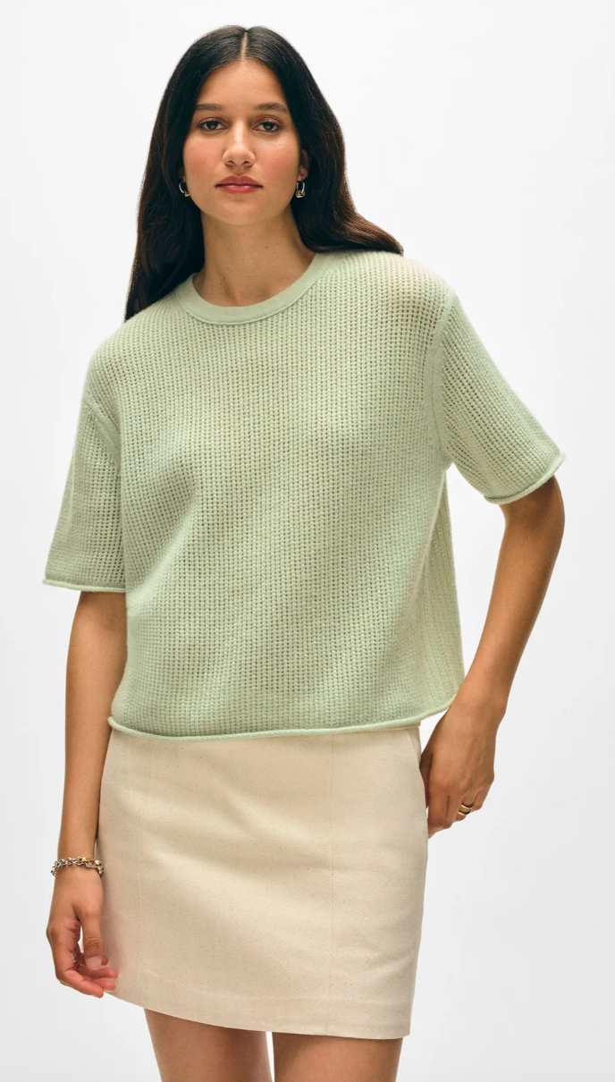 White + Warren- Cashmere Waffle Mesh Tee