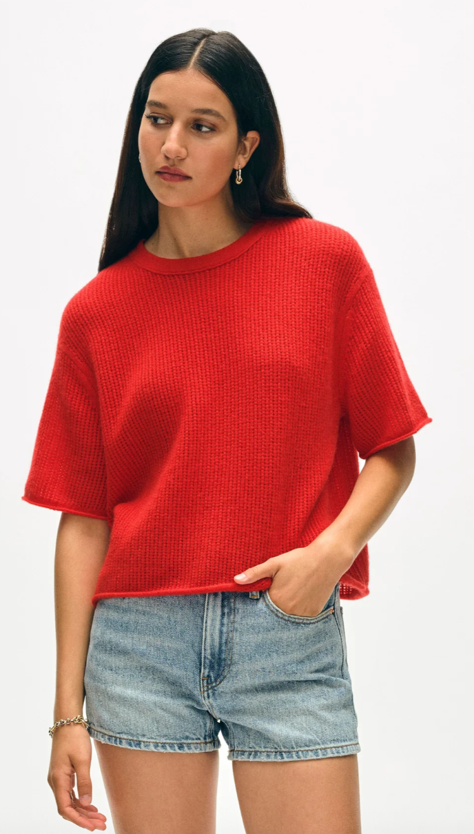 White + Warren- Cashmere Waffle Mesh Tee