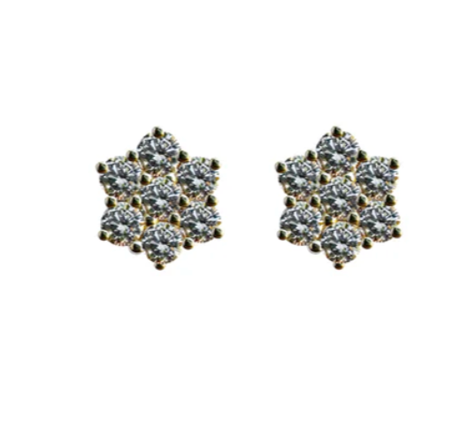 S.Carter- 14k Yellow Gold Diamond Flower Stud Earrings