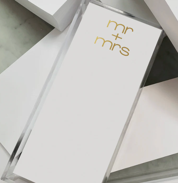 Black Ink- Long Skinny Gold Foil Mr & Mrs