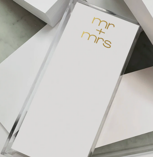 Black Ink- Long Skinny Gold Foil Mr & Mrs