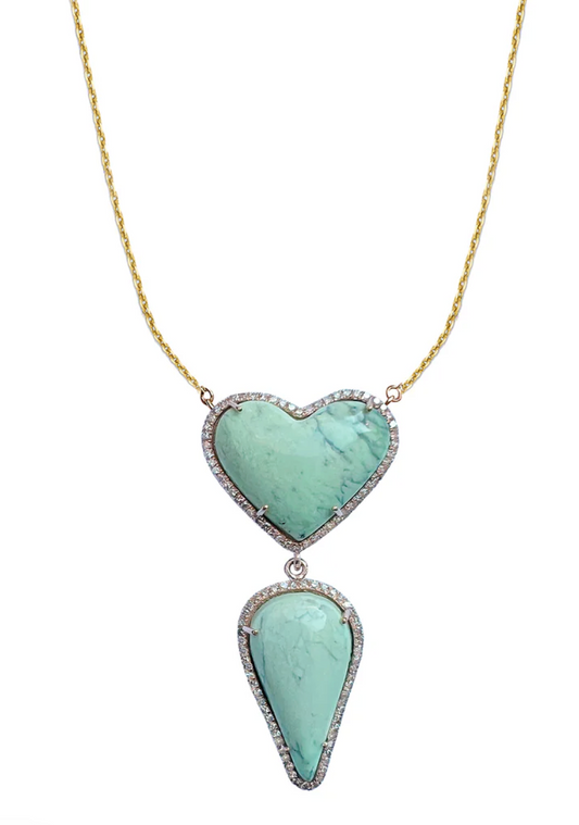 S. Carter- 14k Black Bridge Variscite Heart Drop Necklace