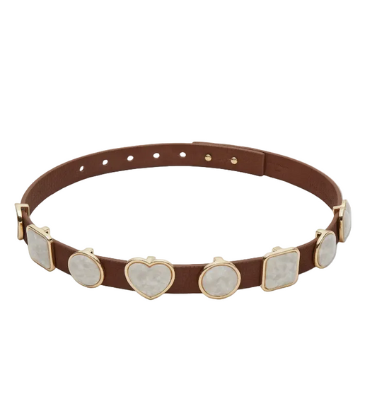Lele Sadoughi- Walnut Pearl Station Belt