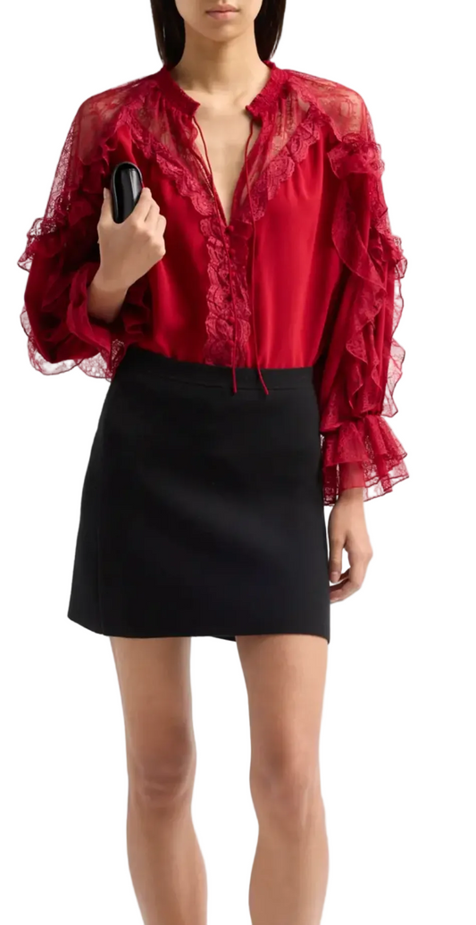 alice+olivia- Aleena Lace Tie Front Blouse