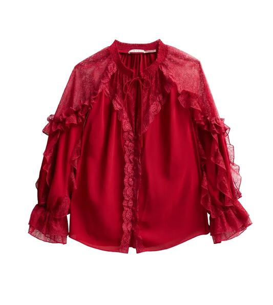 alice+olivia- Aleena Lace Tie Front Blouse