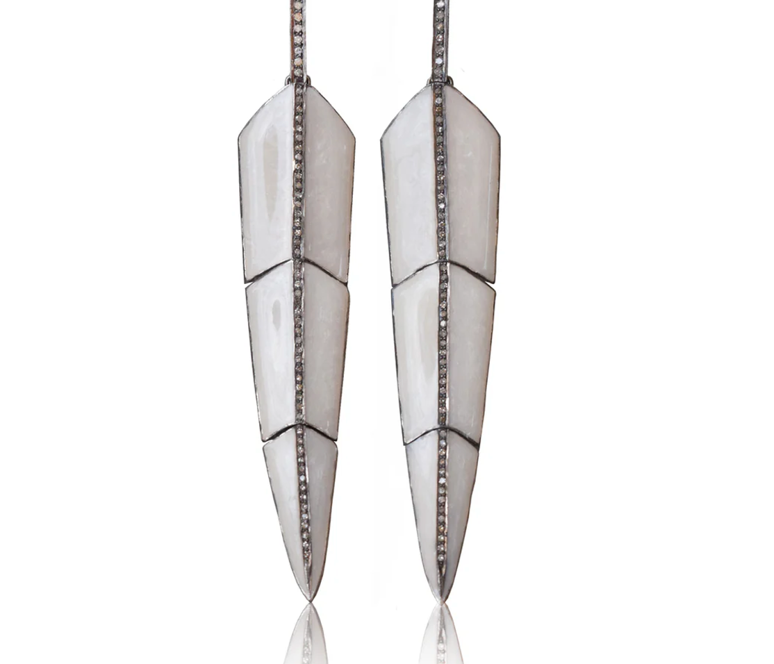 S. Carter- Pearl Enamel Feather Earrings