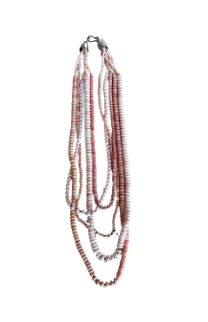 SS- Sterling Silver+Pink Conch Multi Strand Necklace