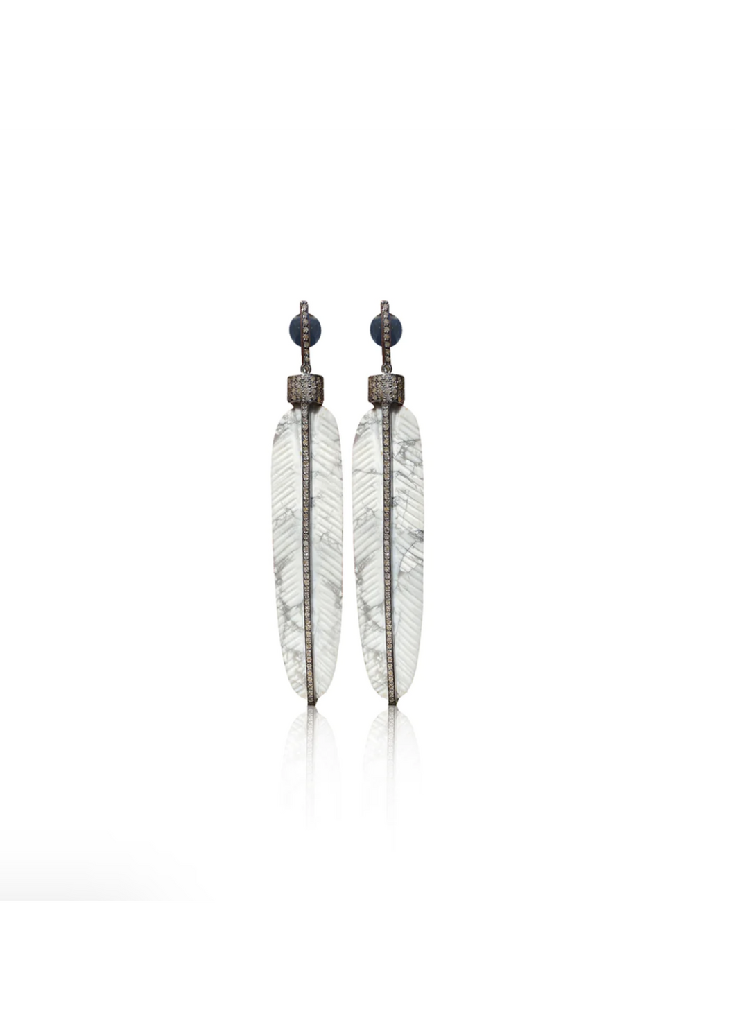 S. Carter - Carved Howlite Feather Earrings